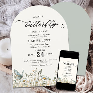 Invitación Una Mariposa Está En Camino De Baby Shower Sage