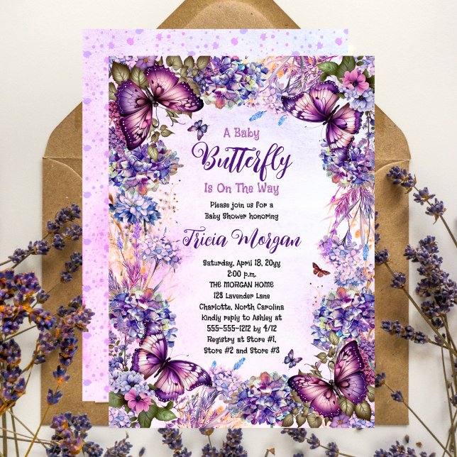 Invitación Una Mariposa Infantil Está En Camino Chica Baby Sh (A Baby Butterfly Is On The Way Girl Baby Shower Invitation)