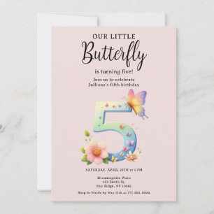 Invitación Una mariposa pequeña 5 cumpleaños tipo número de p