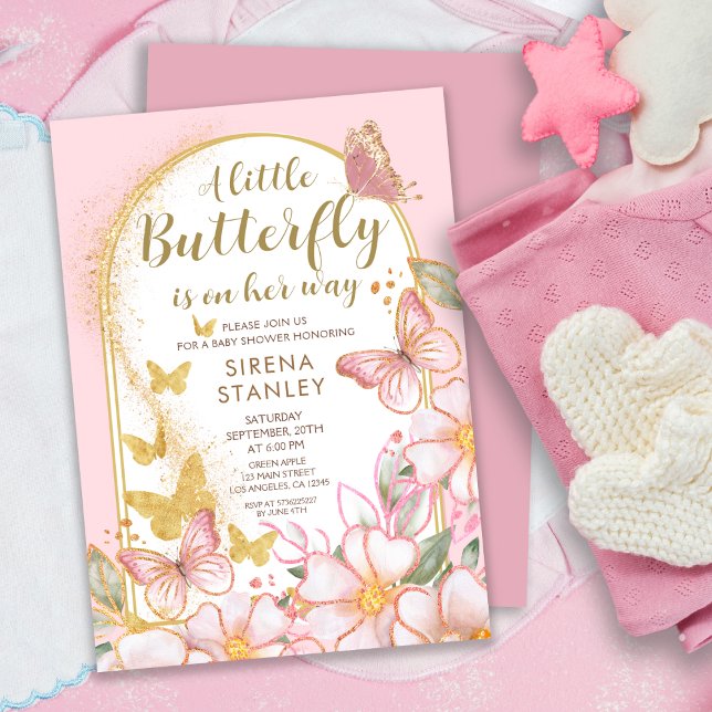Invitación Una mariposa pequeña | Baby Shower rosa Purpurina  (Subido por el creador)