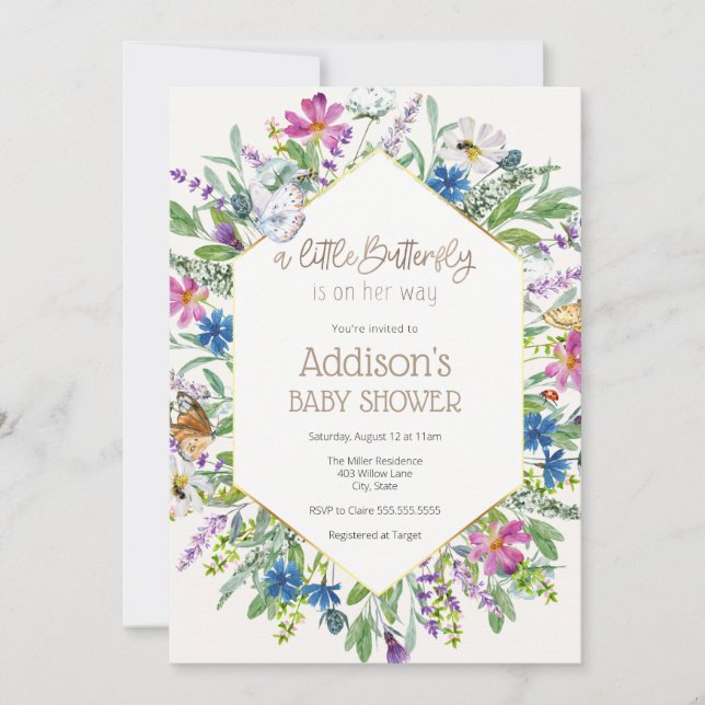 Invitación Una mariposa pequeña está en camino a Baby Shower (Anverso)