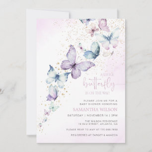 Invitación Una Mariposa Pequeña Está En Camino De Baby Shower