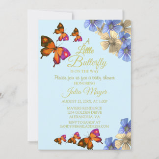 Invitación Una Mariposa Pequeña Está En Camino Del Bebé Flora