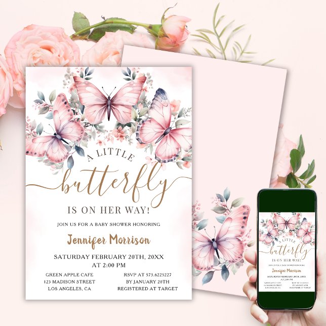 Invitación Una mariposa pequeña | Floral Mariposa Baby Shower (Subido por el creador)