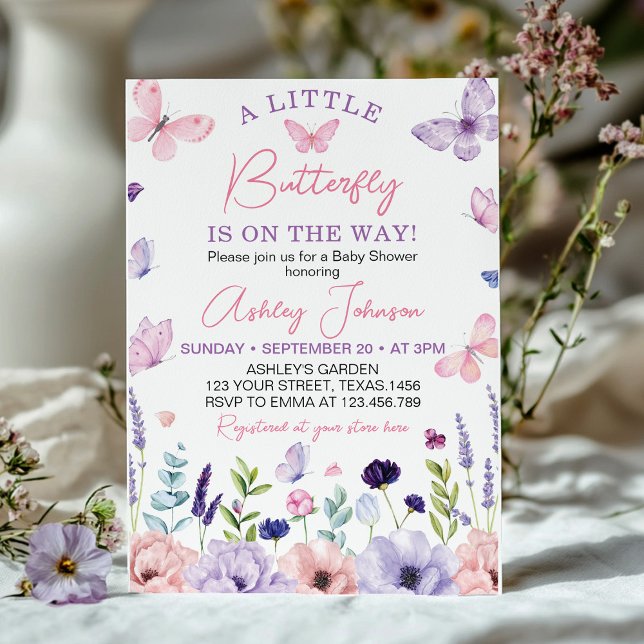 Invitación Una mariposa rosada morada en Baby Shower (Subido por el creador)