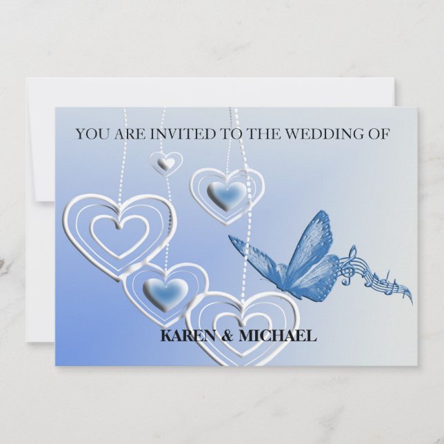Invitación Una mariposa y corazones (Anverso)