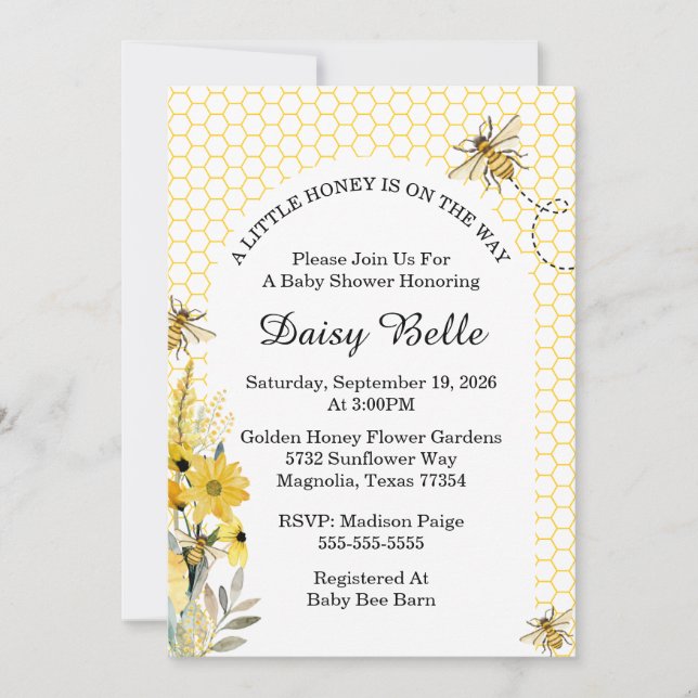 Invitación Una Miel Pequeña Está En Camino De Baby Shower (Anverso)