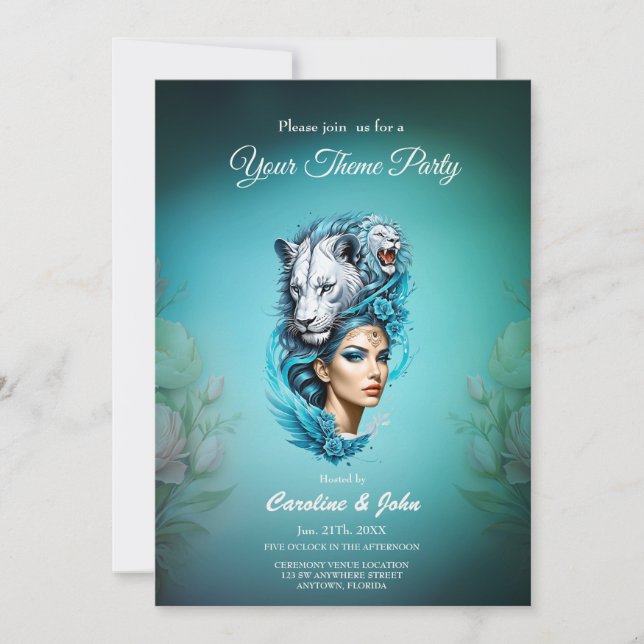 Invitación Una mujer cautivadora con una majestuosa cabeza de (Anverso)