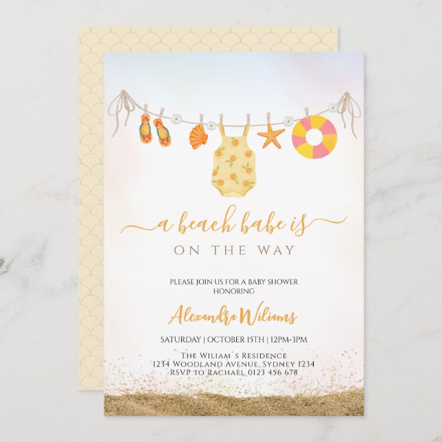 Invitación Una nena de playa está en camino Ducha bebé (Anverso / Reverso)
