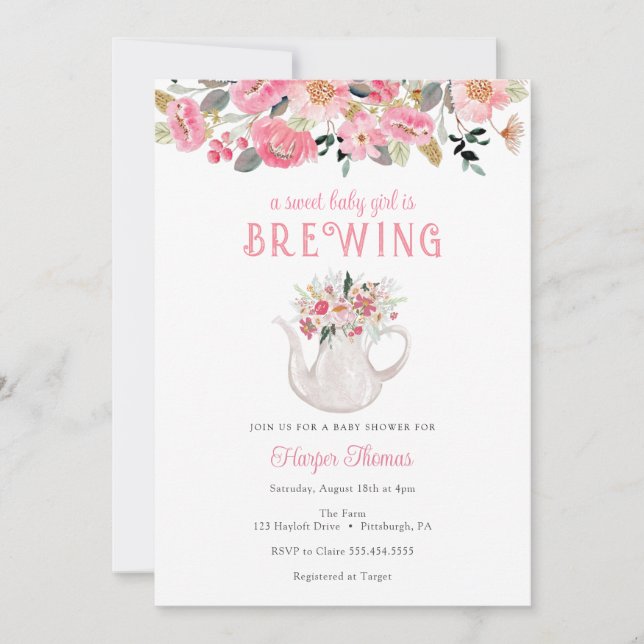 Invitación Una niña bebé elabora un Baby Shower para el té (Anverso)