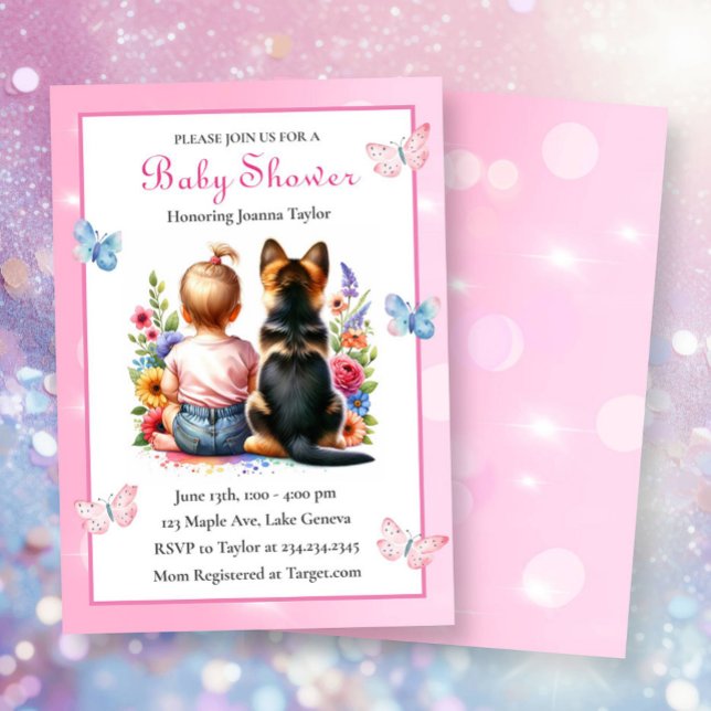 Invitación Una niña bebé y su Baby Shower rosa pimienta (Subido por el creador)