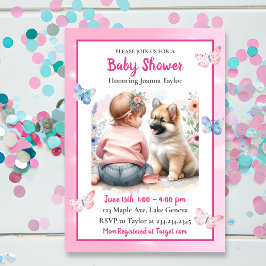 Invitación Una niña bebé y su Baby Shower rosa pimienta