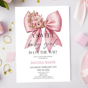 Invitación Una niña dulce, chica rosada, floral, torcer Baby 