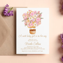 Una niña dulce con globo de flores rosadas Baby Sh