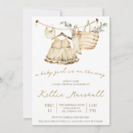 Invitación ¡Una niña está en camino! Clothesline Baby Shower
