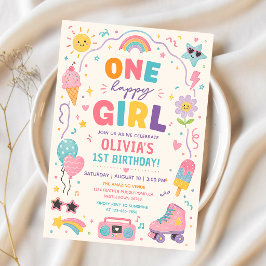 Invitación Una niña feliz cumpleaños colorido