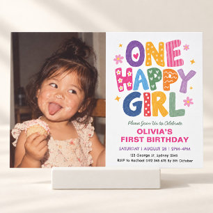 Invitación Una niña feliz: foto de cumpleaños dibujada a mano