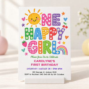 Invitación Una niña feliz: niña del arcoíris del sol cumple u