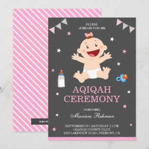 Invitación Una niña pequeña y rosa feliz, Aqiqah