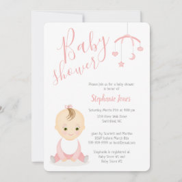 Invitación Una niña pequeña y su Baby Shower móvil
