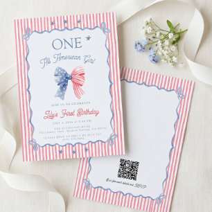 Invitación Una niña totalmente americana Código QR 1er Cumple