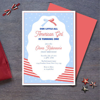Invitación Una niña totalmente americana cumple 1 año