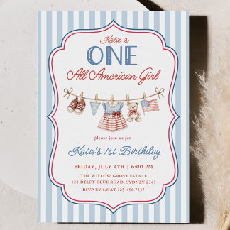 Invitación Una niña totalmente americana cumple 1 año Patriót