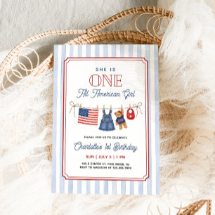 Invitación Una niña totalmente americana cumple 1 año Patriót