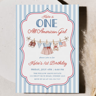 Invitación Una niña totalmente americana cumpleaños patriótic