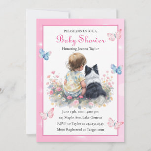 Invitación Una niña y su perro australiano en una fiesta de b