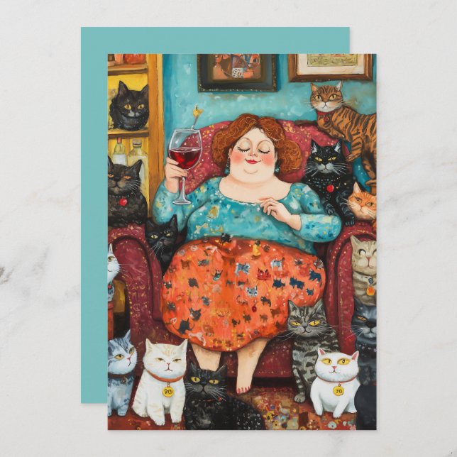 Invitación Una noche acogedora con una dama de gato sin hijos (Anverso / Reverso)