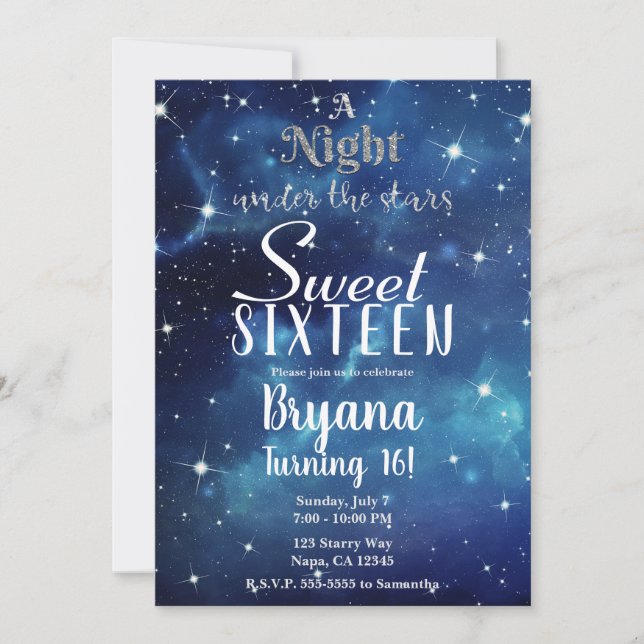 Invitación Una noche bajo el Star Blue Starry Sky Sweet 16 I (Anverso)