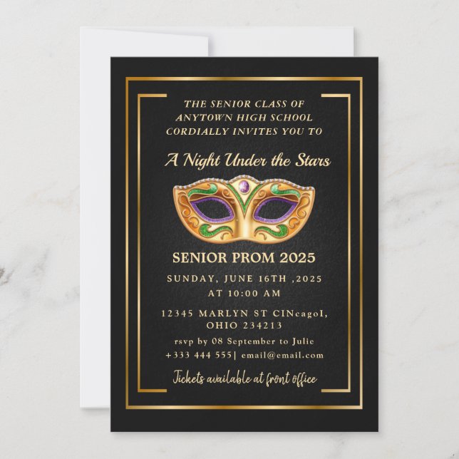 Invitación Una noche bajo la prom del oro de las estrellas (Anverso)
