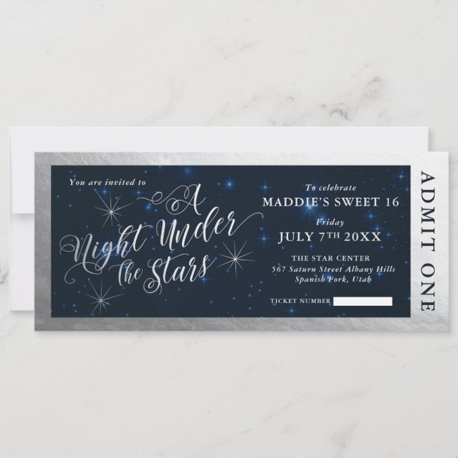 Invitación Una noche bajo las estrellas dulces dieciséis entr (Anverso)