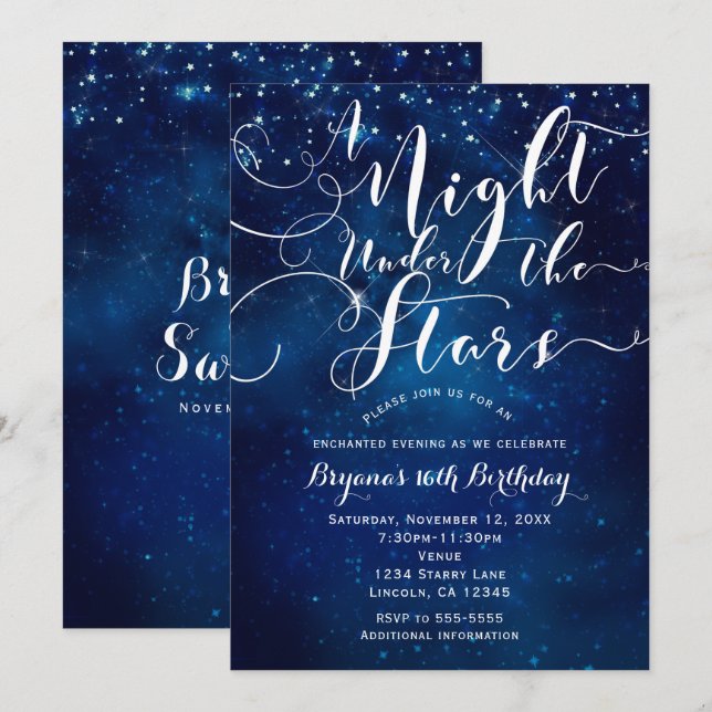 Invitación UNA NOCHE BAJO LAS ESTRELLAS Starry Bright Blue Sk (Anverso / Reverso)