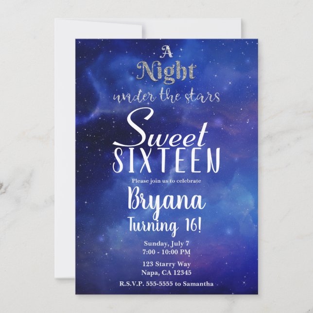 Invitación Una noche bajo las estrellas Starry Sky Sweet 16 F (Anverso)