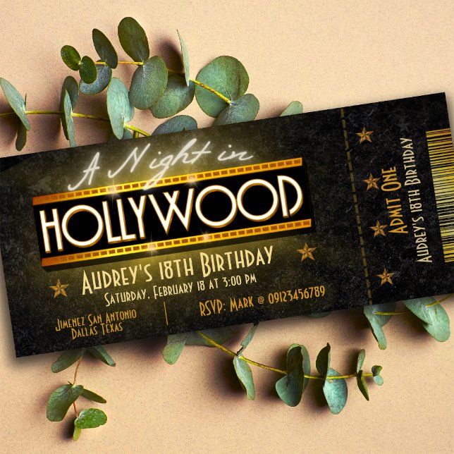 Invitación Una noche en Hollywood Ticket (Hollywood Party Ticket Invitation)