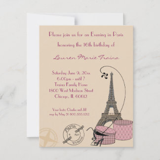 Invitación Una noche en París invitando a una fiesta con tema