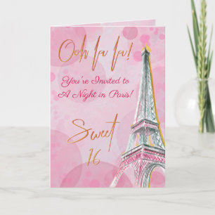 Invitación Una Noche en París Rosa Dorado Torre Eiffel Sweet