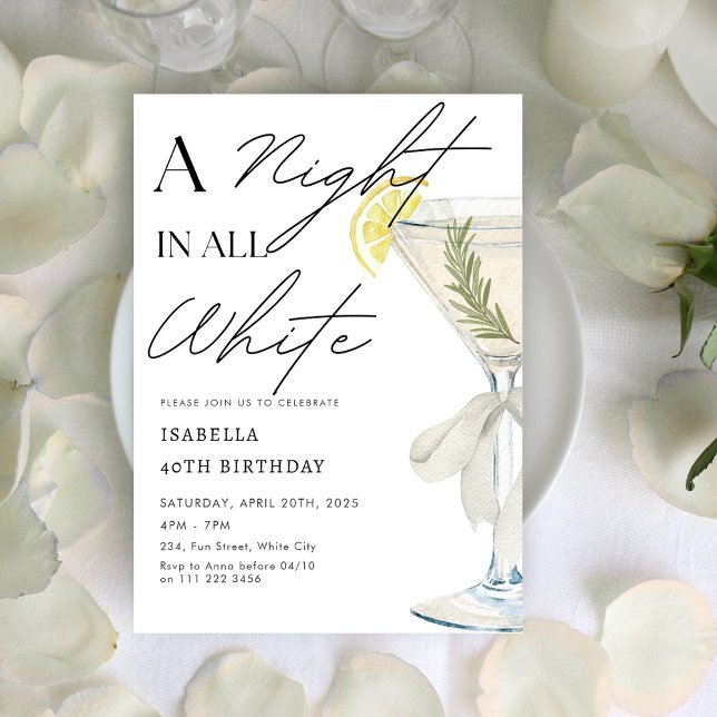 Invitación Una noche en toda fiesta de cumpleaños blanca (A Night in All White Birthday Party Invitation)