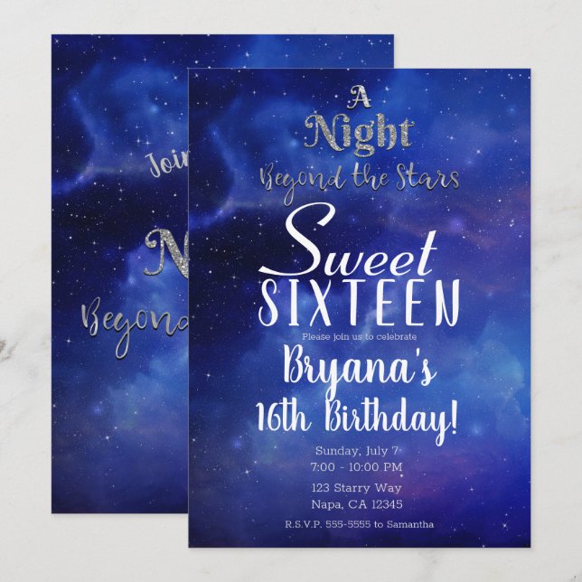 Invitación Una noche más allá de las Estrellas Starry Sweet 1 (Anverso / Reverso)