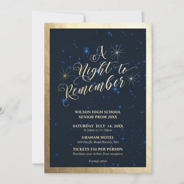 Invitación Una noche para recordar la prom (Anverso)
