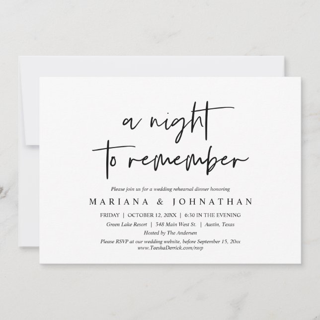 Invitación Una noche para recordar, un ensayo Boda (Anverso)