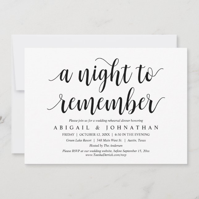 Invitación Una noche para recordar, un ensayo Boda (Anverso)