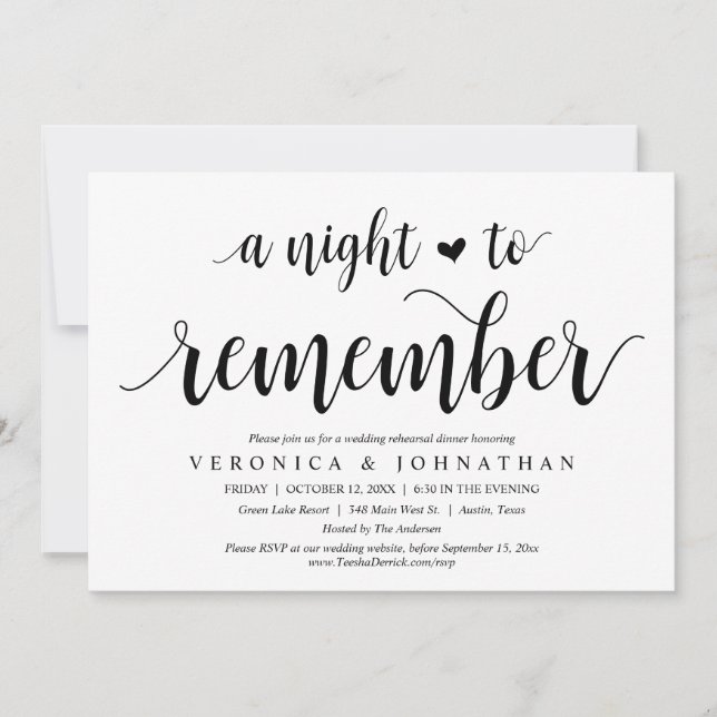 Invitación Una noche para recordar, un ensayo Boda (Anverso)