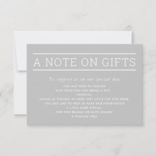 Invitación UNA NOTA SOBRE LOS REGALOS simple tipo moderno gri