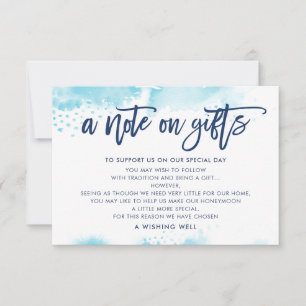 Invitación UNA NOTA SOBRE REGALOS acuarela azul aguamarina el