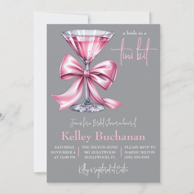 Invitación Una novia en un bit Tini, ducha de novia martiní r (Anverso)