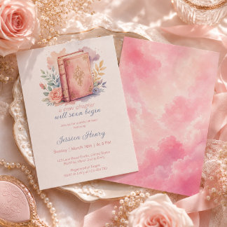 Invitación Una nueva capítulo libro acuarela rosa ducha nupci