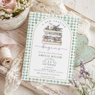 Invitación Una nueva etapa Floral Libro Gingham Baby Shower